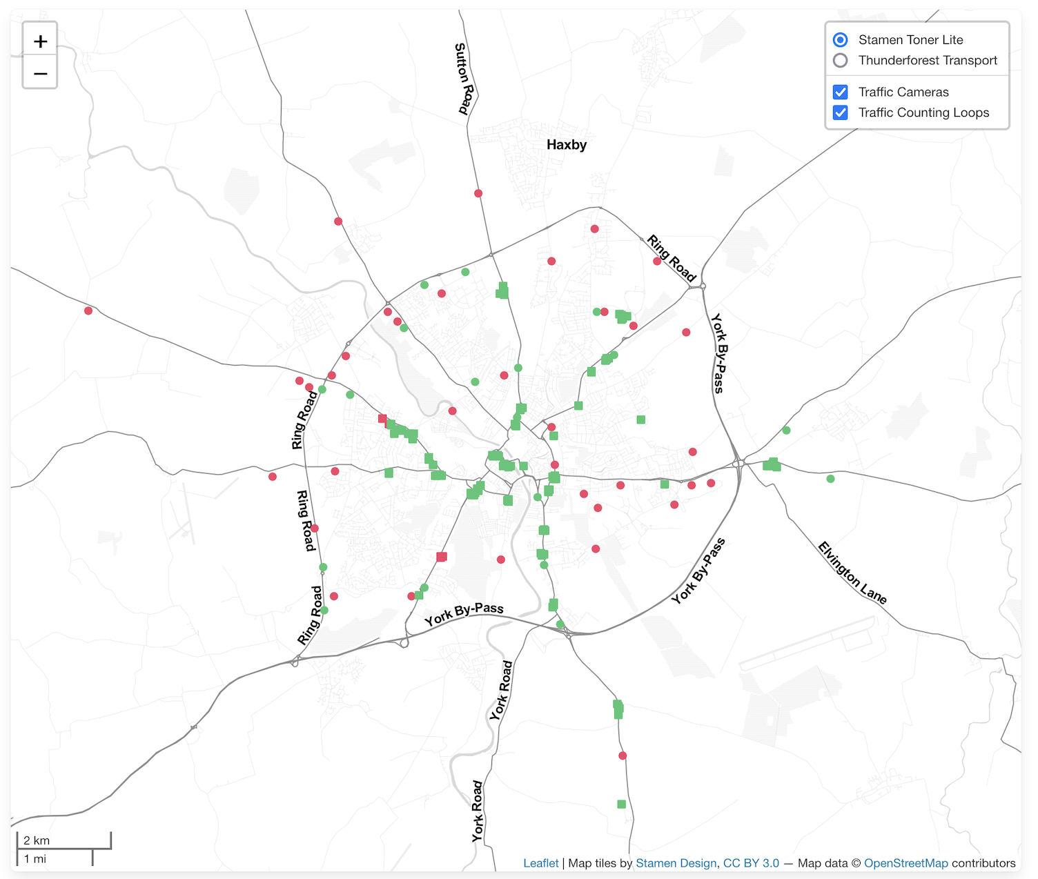 City of York Traffic Camera and Counting Loop locations